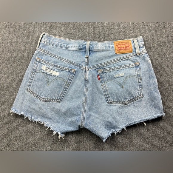 Levi’s High-Rise Distressed Light Blue Denim Shorts, Size 31 - Picture 4 of 11